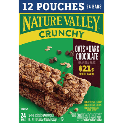 Nature Valley Crunchy Granola Bars, Oats 'n Dark Chocolate – Portable Hiking Snack for Trail and Campsite Fuel