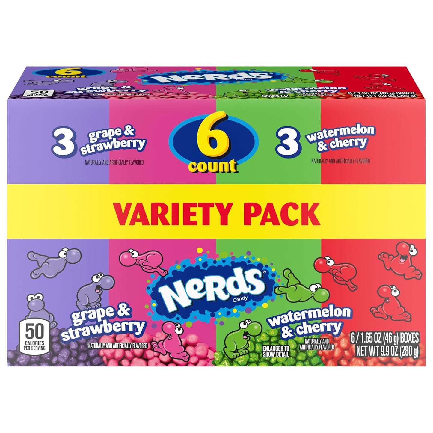 NERDS Candy Variety Pack – Halloween Trick-or-Treat Bowl Filler for Kids, Dual Flavor Grape Strawberry Watermelon Cherry, 9.9 oz