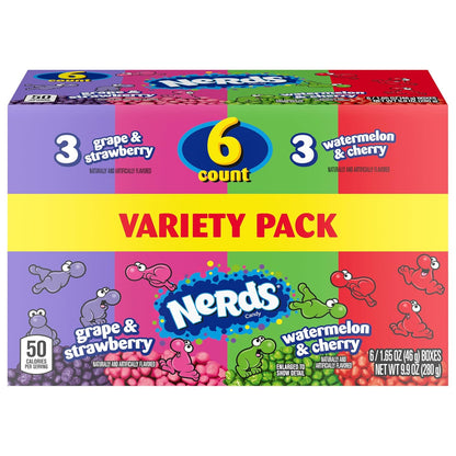 NERDS Candy Variety Pack – Halloween Trick-or-Treat Bowl Filler for Kids, Dual Flavor Grape Strawberry Watermelon Cherry, 9.9 oz