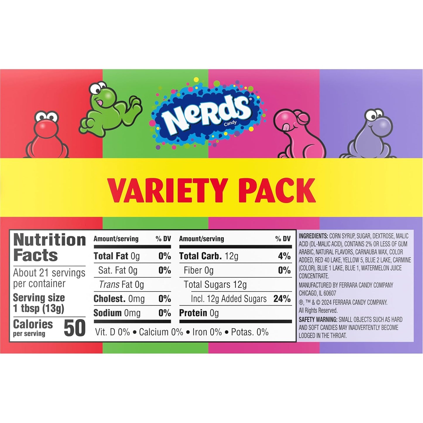 NERDS Candy Variety Pack – Halloween Trick-or-Treat Bowl Filler for Kids, Dual Flavor Grape Strawberry Watermelon Cherry, 9.9 oz
