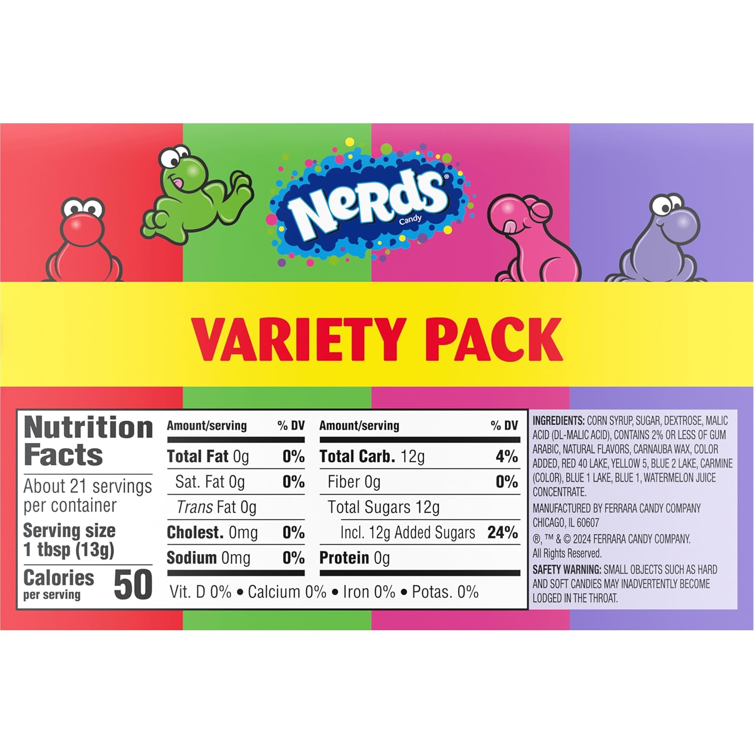 NERDS Candy Variety Pack – Halloween Trick-or-Treat Bowl Filler for Kids, Dual Flavor Grape Strawberry Watermelon Cherry, 9.9 oz