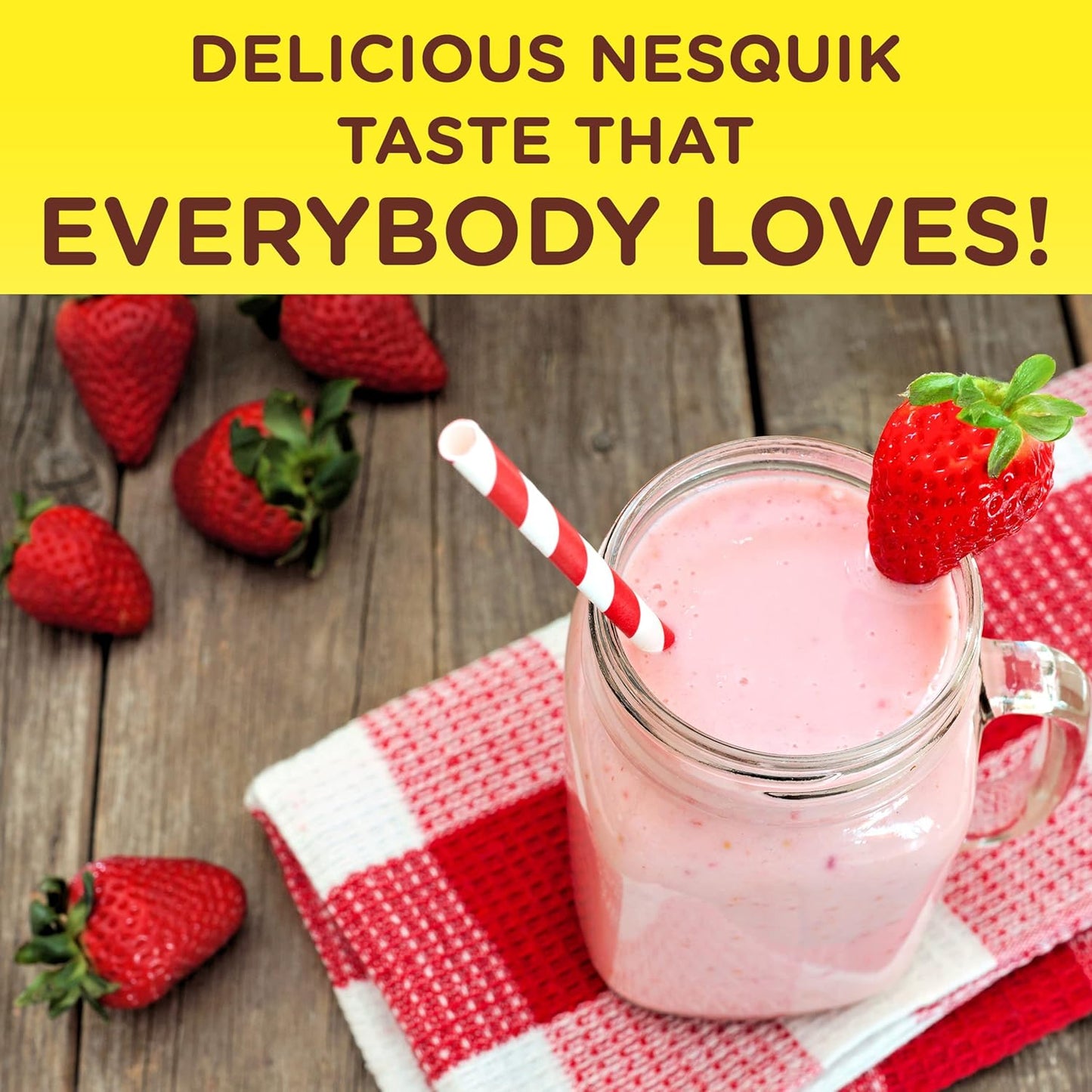 Nesquik Strawberry Powder Drink Mix – Lunchbox-Friendly Flavored Milk for School Mornings, 35.5 oz Jar