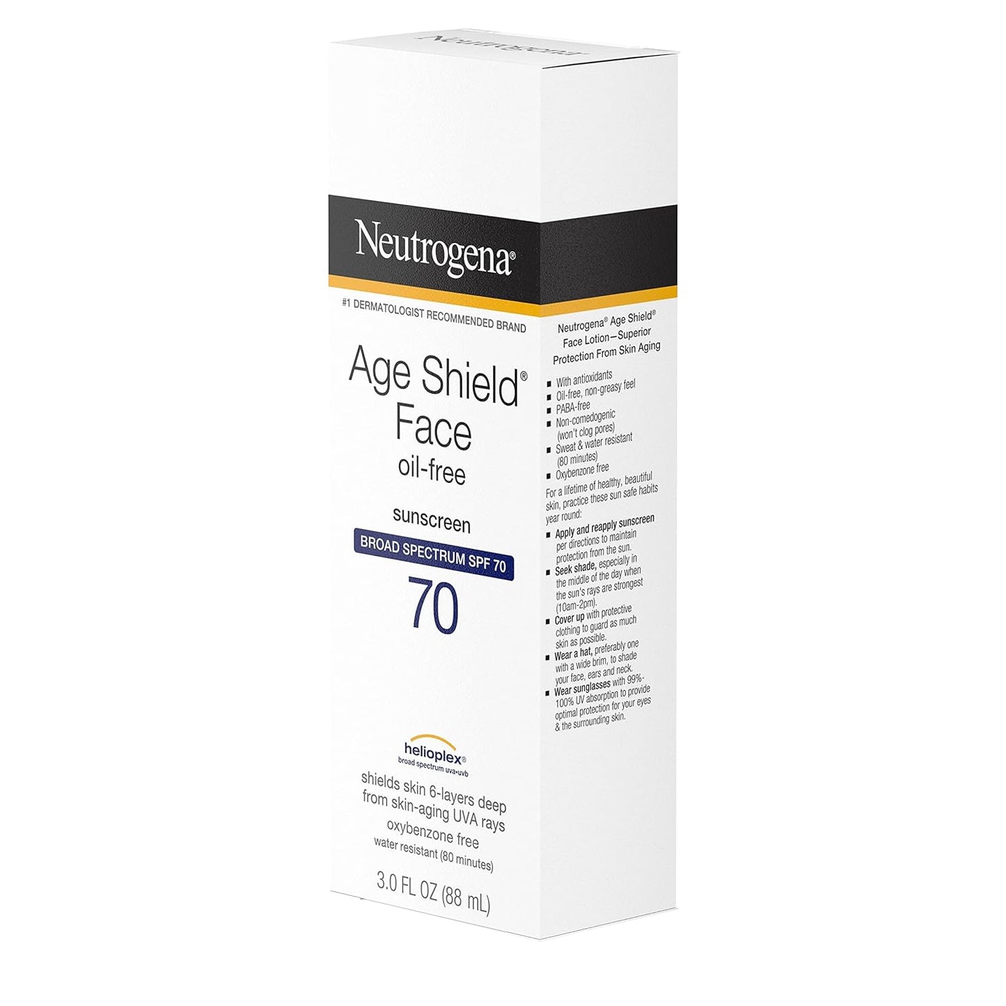 Neutrogena Age Shield Face Sunscreen SPF 70 – Trail and Beach Sun Protection for Hiking, Biking, and Boating Days