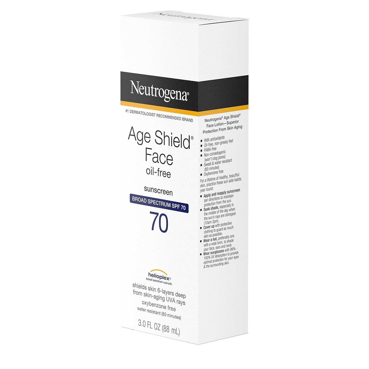 Neutrogena Age Shield Face Sunscreen SPF 70 – Trail and Beach Sun Protection for Hiking, Biking, and Boating Days