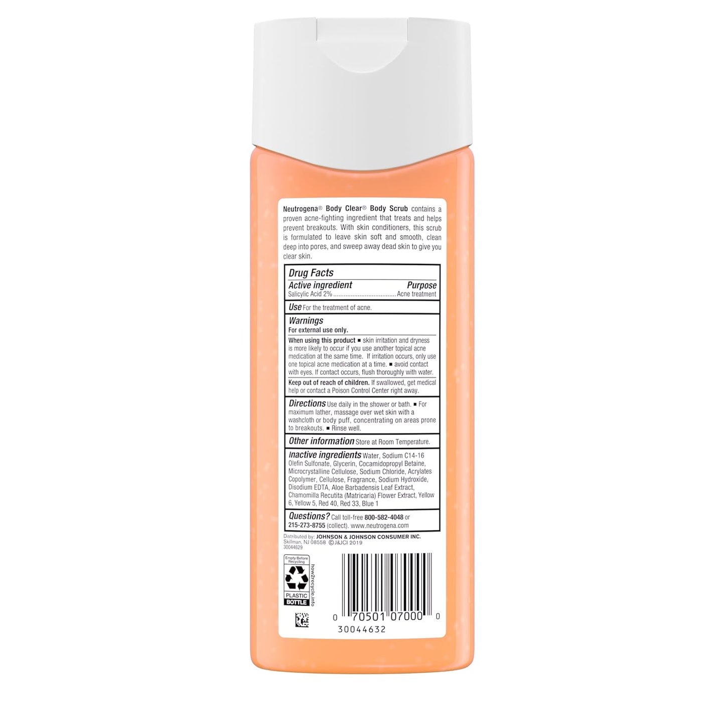 Neutrogena Body Clear Acne Body Wash 2% Salicylic Acid – Dermatologist-Tested, Non-Comedogenic Daily Treatment for Body Acne