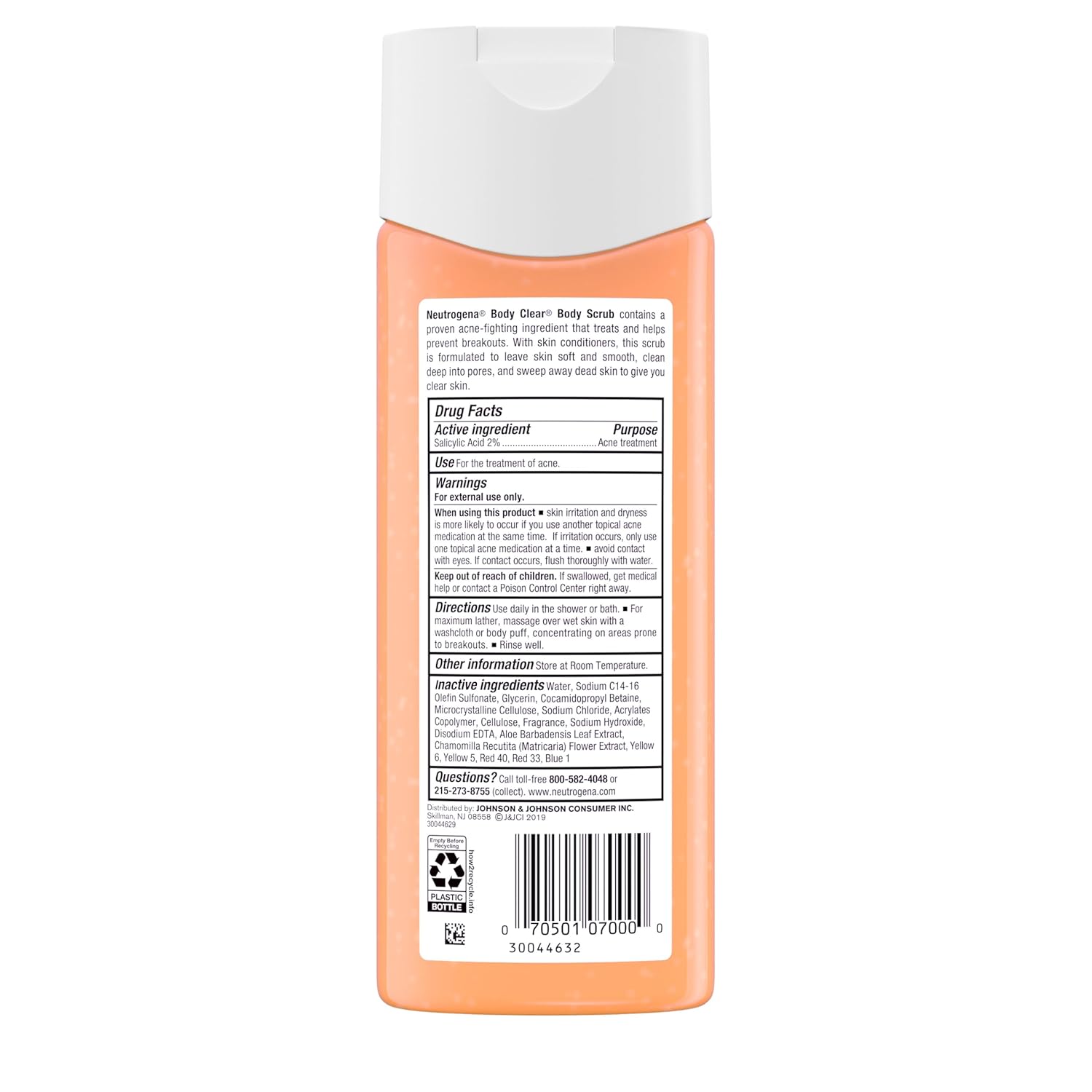Neutrogena Body Clear Acne Body Wash 2% Salicylic Acid – Dermatologist-Tested, Non-Comedogenic Daily Treatment for Body Acne