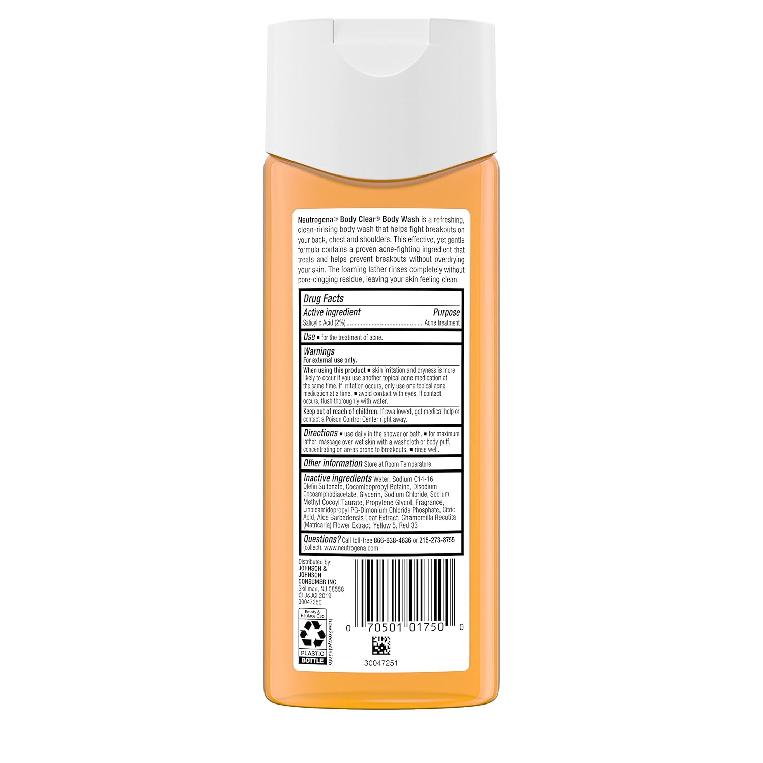 Neutrogena Body Clear Acne Body Wash – Nightly Self-Care Wash for Back & Shoulders, 2% Salicylic Acid Gel