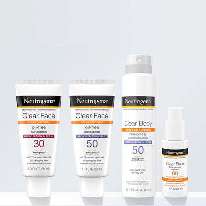 Neutrogena Clear Face Sunscreen SPF 30 – 80-Minute Water-Resistant Lotion for Hiking and Beach Days