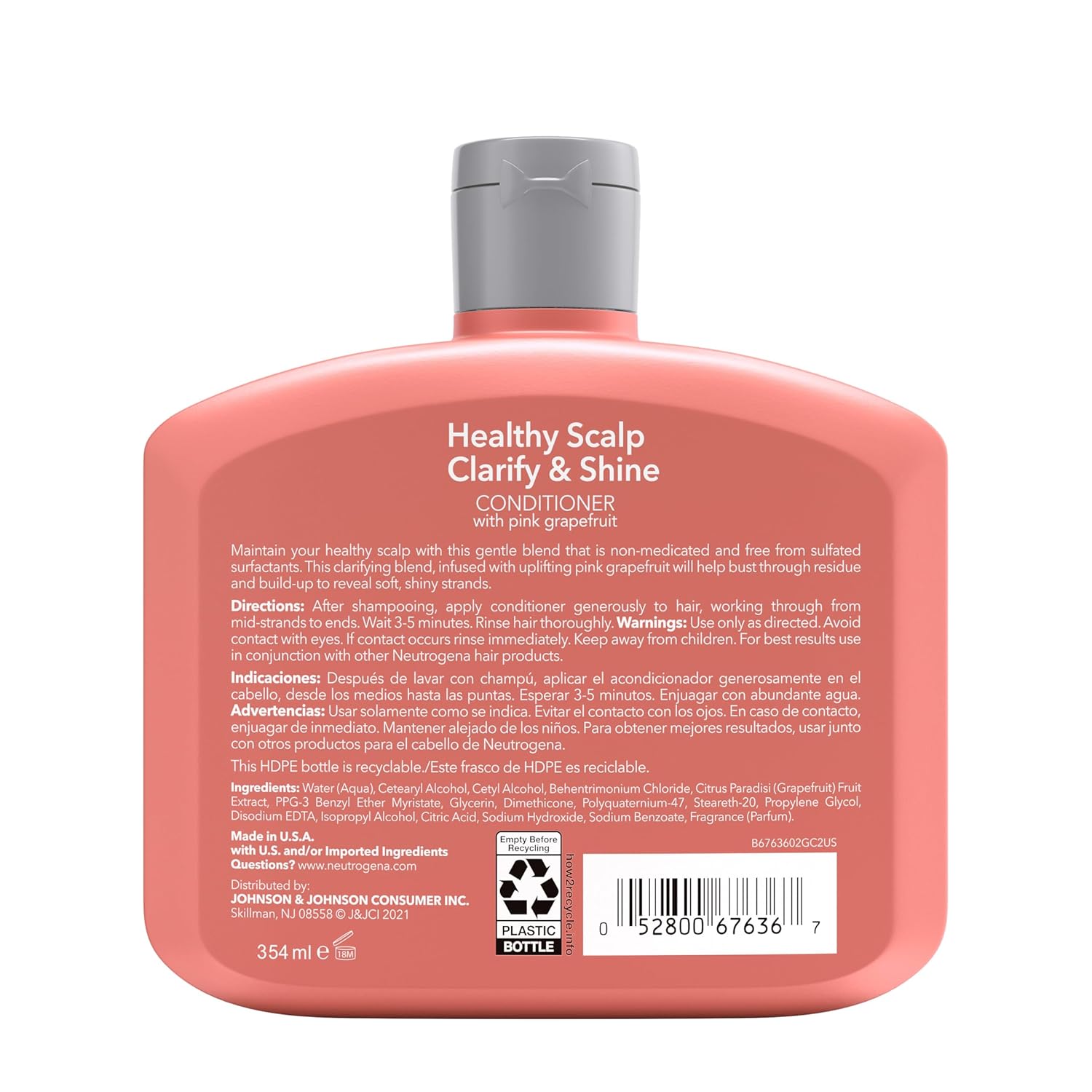 Neutrogena Exfoliating Healthy Scalp Clarify & Shine Conditioner for Oily Hair – Streamlined Shower Staple in a Clean White Bottle