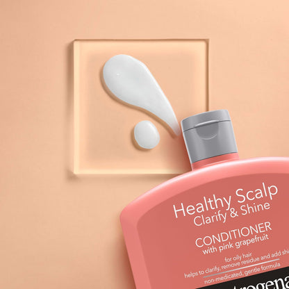 Neutrogena Exfoliating Healthy Scalp Clarify & Shine Conditioner for Oily Hair – Streamlined Shower Staple in a Clean White Bottle