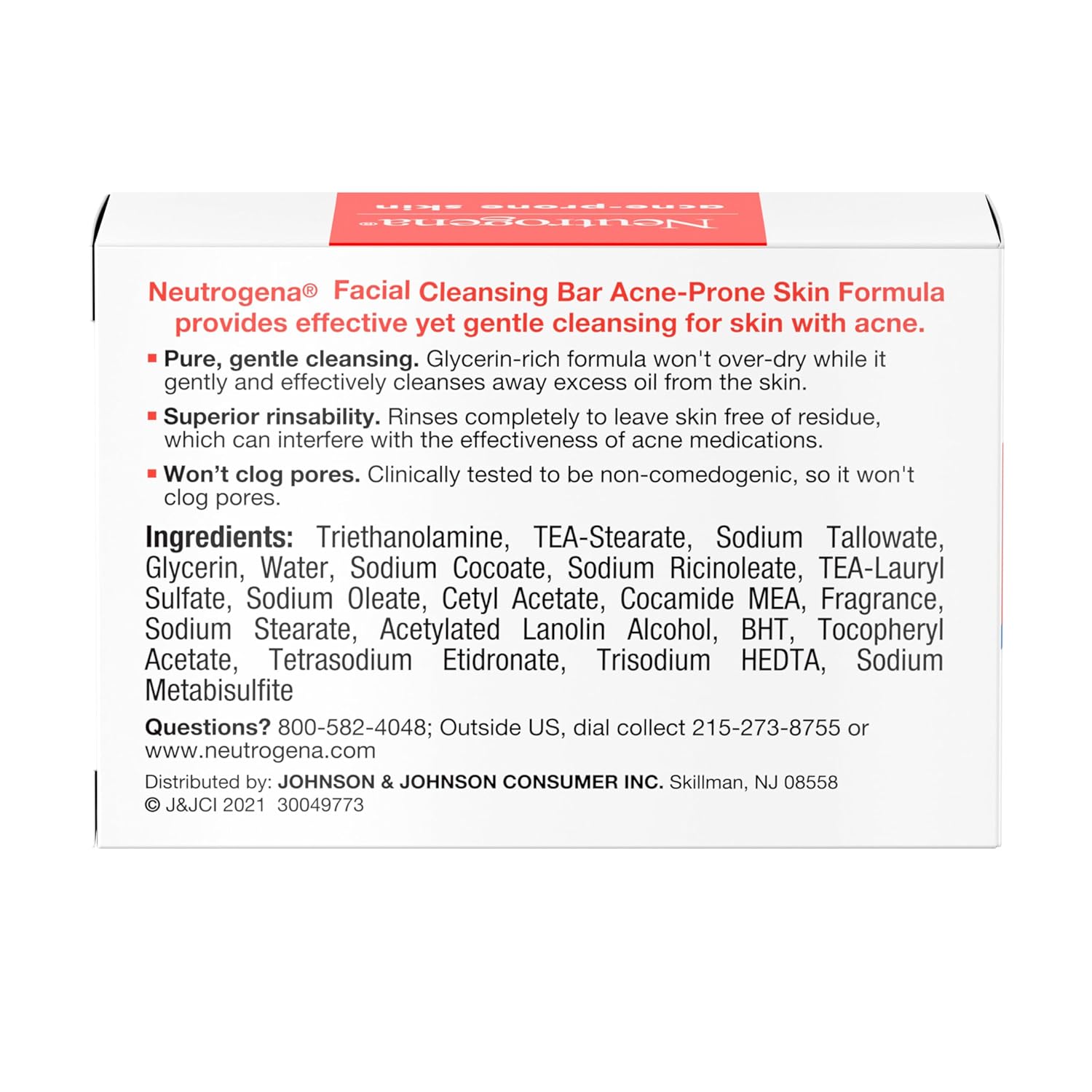 Neutrogena Facial Cleansing Bar for Acne-Prone Skin – Simple Transparent Soap for an Uncluttered Vanity