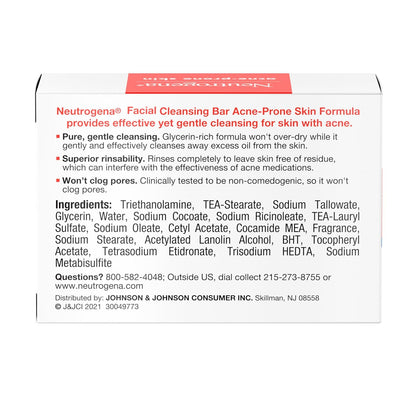 Neutrogena Facial Cleansing Bar for Acne-Prone Skin – Simple Transparent Soap for an Uncluttered Vanity