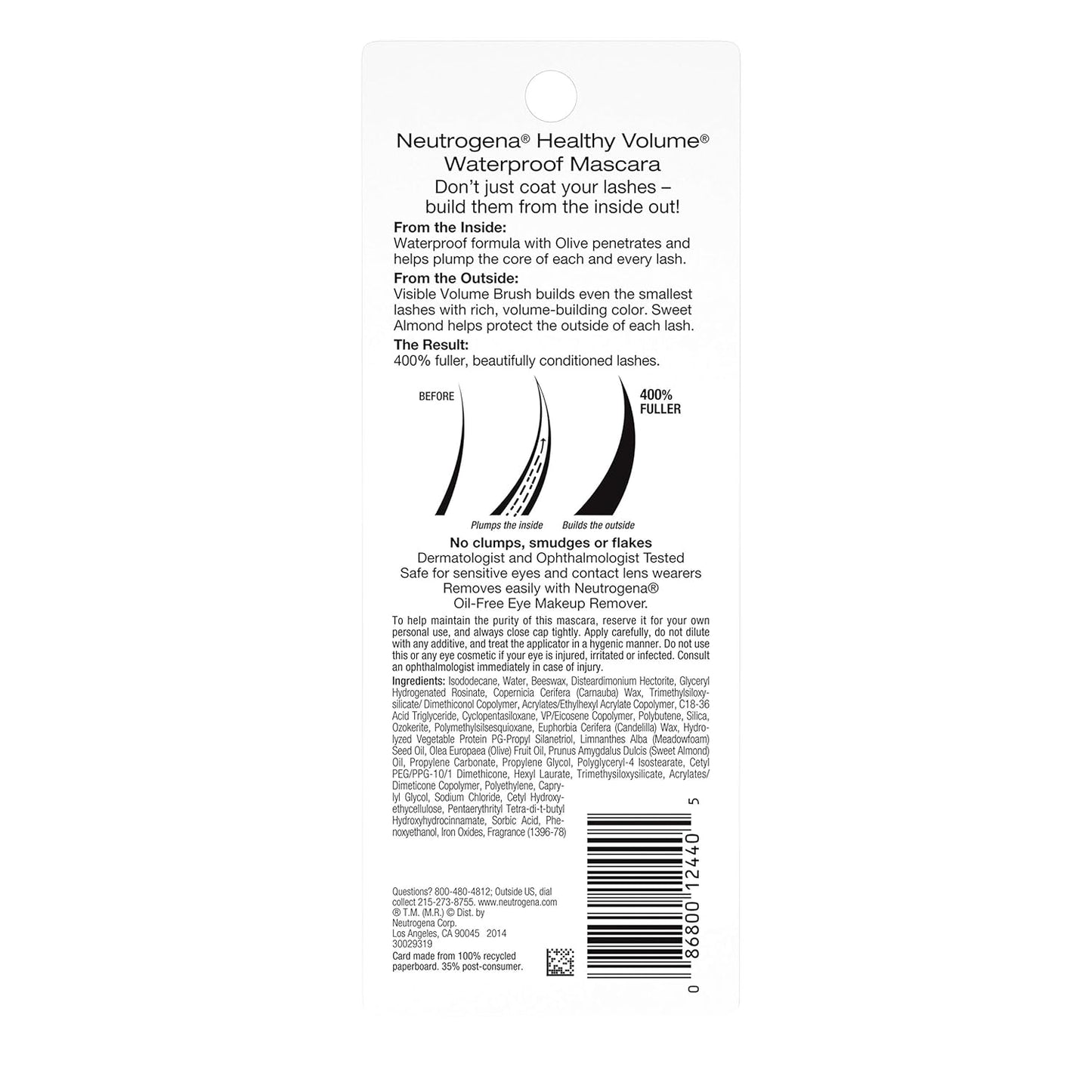 Neutrogena Healthy Volume Lash-Plumping Waterproof Mascara – Gentle Choice for Sensitive Eyes and Contact Lens Wearers, Dermatologist- and Ophthalmologist-Tested