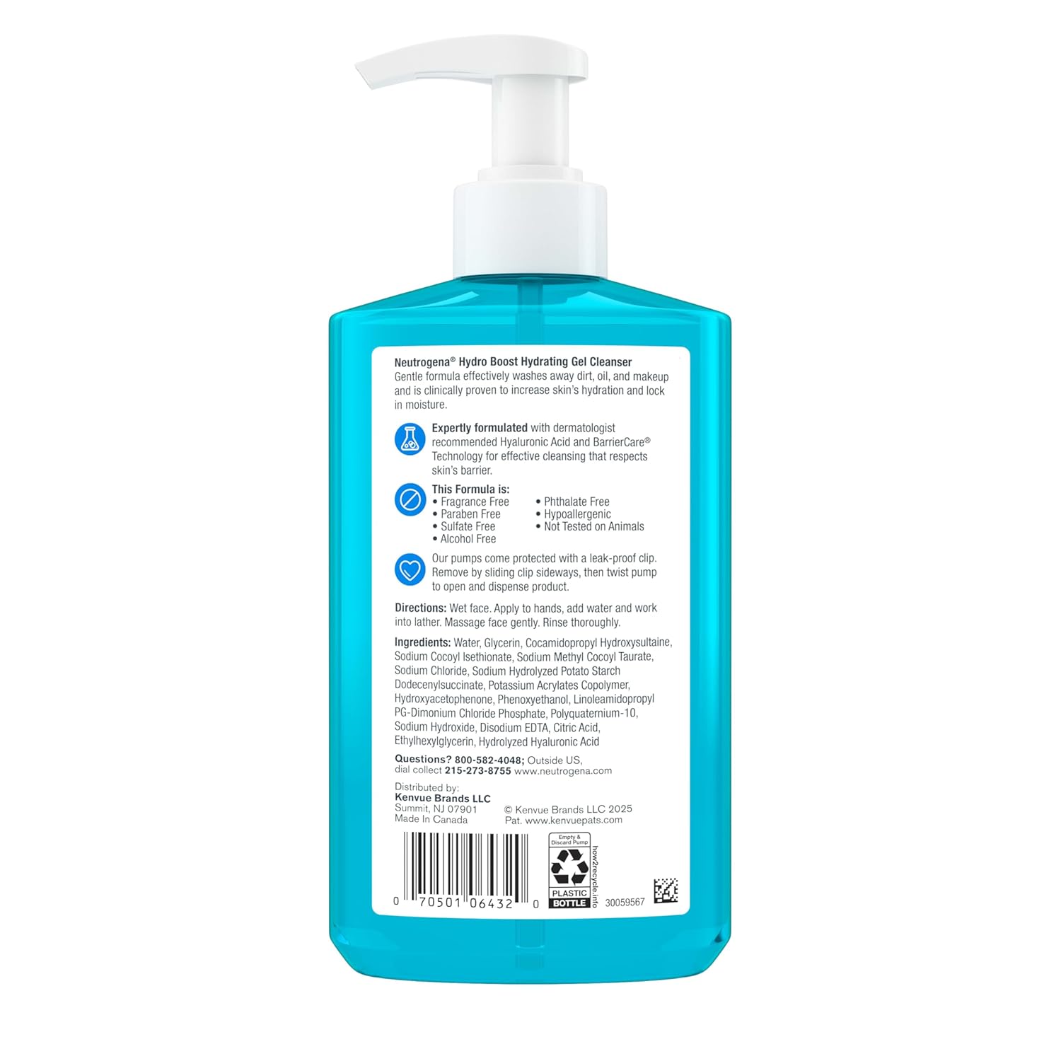 Neutrogena Hydro Boost Face Wash for Morning Skincare Rituals, Fragrance-Free Hydrating Gel Cleanser for Sensitive Skin