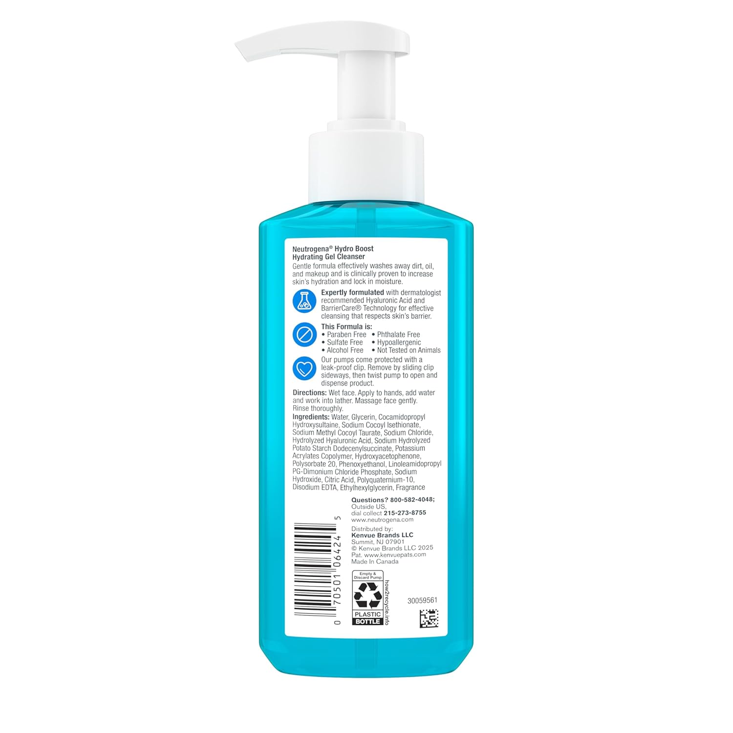 Neutrogena Hydro Boost Hydrating Face Wash & Makeup Remover – Hypoallergenic Gentle Cleanser for Sensitive and Reactive Skin, Oil-Free, 7.8 fl oz