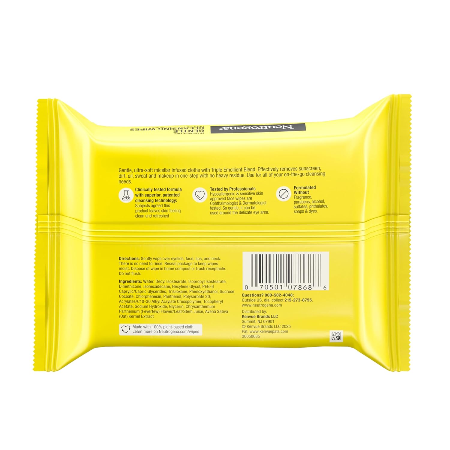Neutrogena Makeup Remover Wipes – Sensitive Skin Bedtime Ritual, Fragrance-Free Micellar Cleansing Cloths for a Calming Nightly Reset
