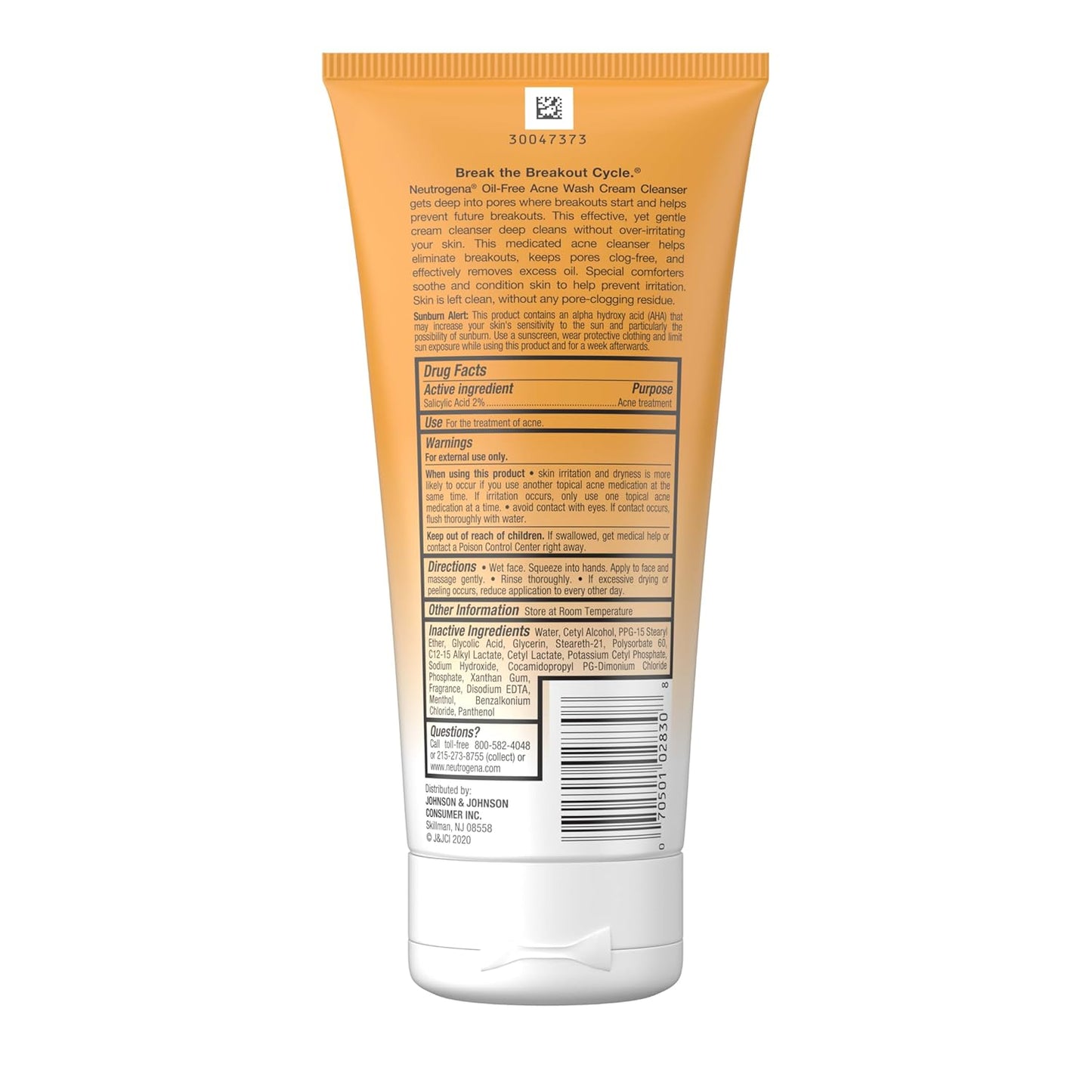 Neutrogena Oil-Free Acne Face Wash Cream Cleanser 2% Salicylic Acid – Streamlined Daily Cleanser for Clean, Simple Routines