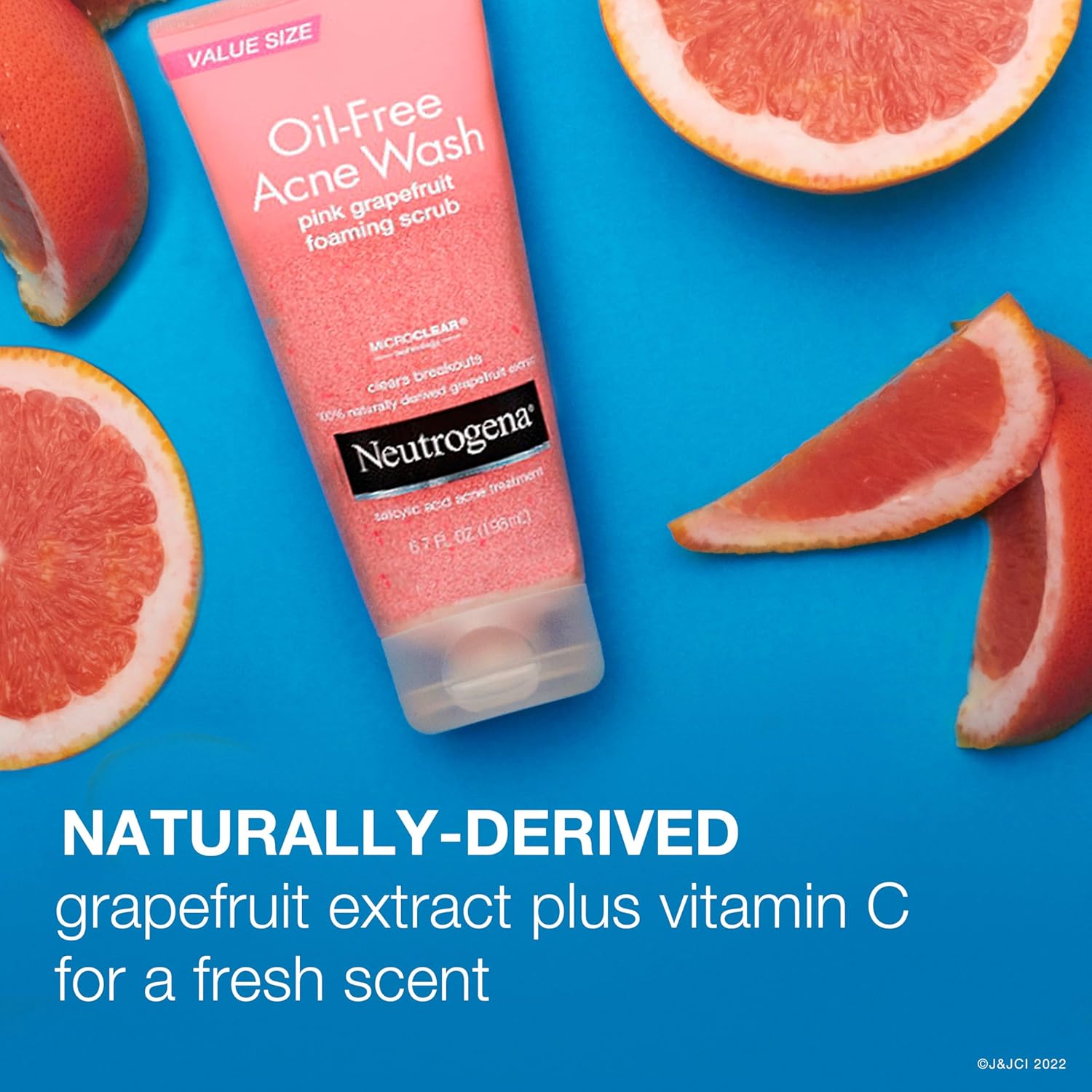 Neutrogena Oil-Free Acne Face Wash Pink Grapefruit Foaming Scrub – Family-Safe Salicylic Acid Cleanser for Teen Bathroom and Shared Vanity