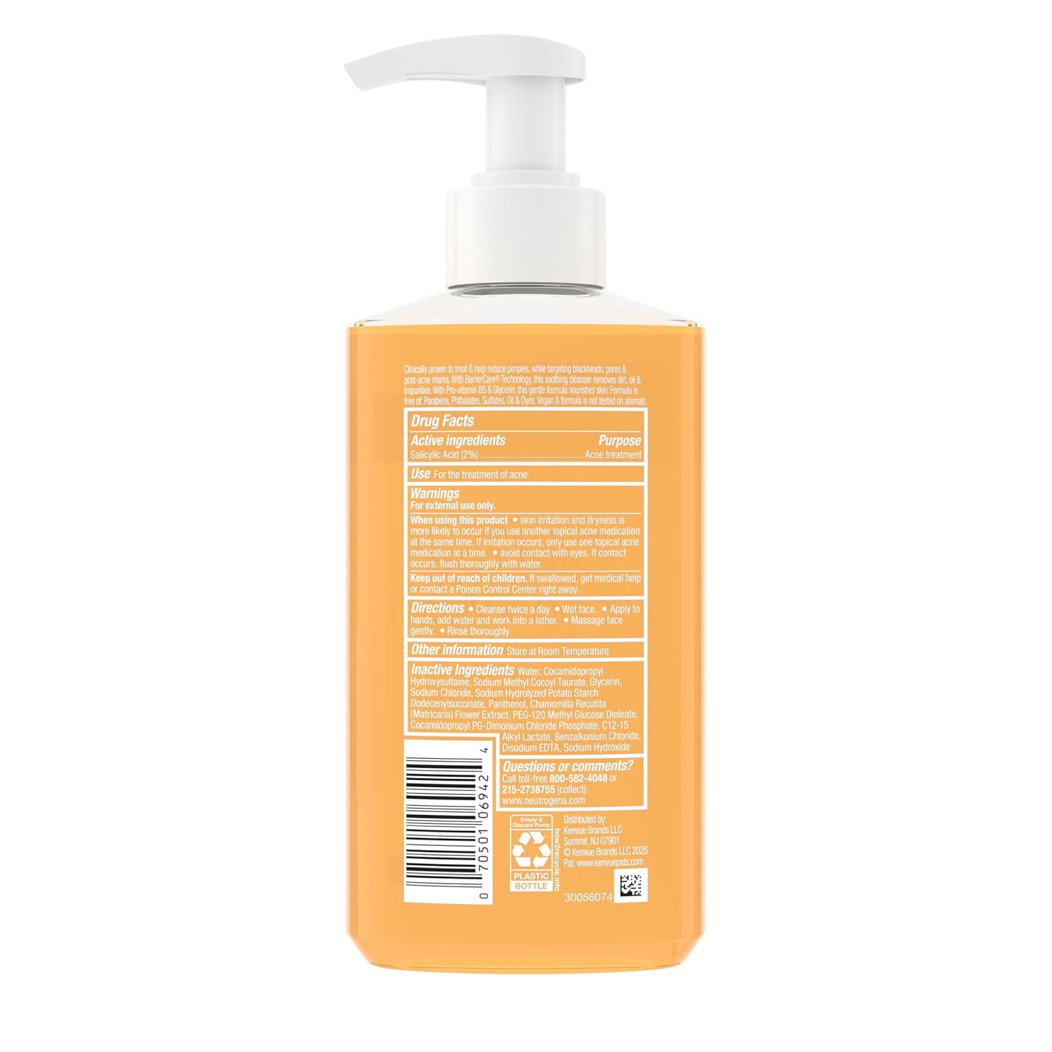 Neutrogena Oil-Free Acne Face Wash with 2% Salicylic Acid – Fragrance Free Dermatologist-Tested Cleanser Safe for Sensitive and Acne-Prone Skin