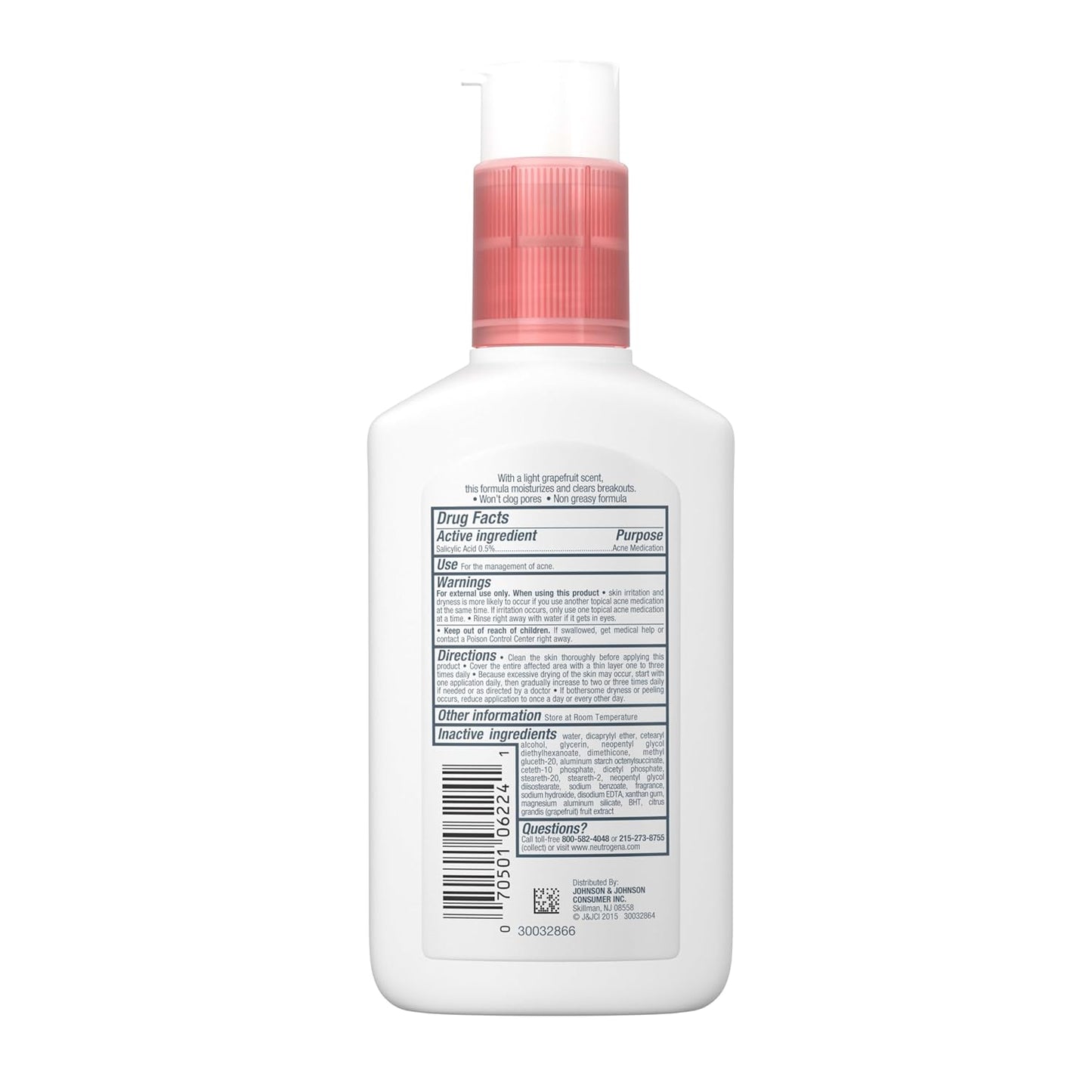 Neutrogena Oil-Free Acne Moisturizer 0.5% Salicylic Acid with SPF 30 – One-Step Pink Grapefruit Lotion for a Clean, Clutter-Free Vanity