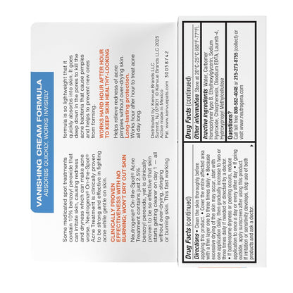 Neutrogena On-The-Spot 2.5% Benzoyl Peroxide Acne Cream for Teens and Tweens in Shared Family Bathrooms