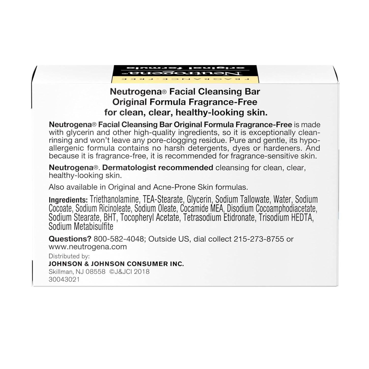 Neutrogena Original Transparent Facial Cleansing Bar – Clutter-Free Countertop Bar Soap for Minimalist Bathrooms, Fragrance-Free Glycerin