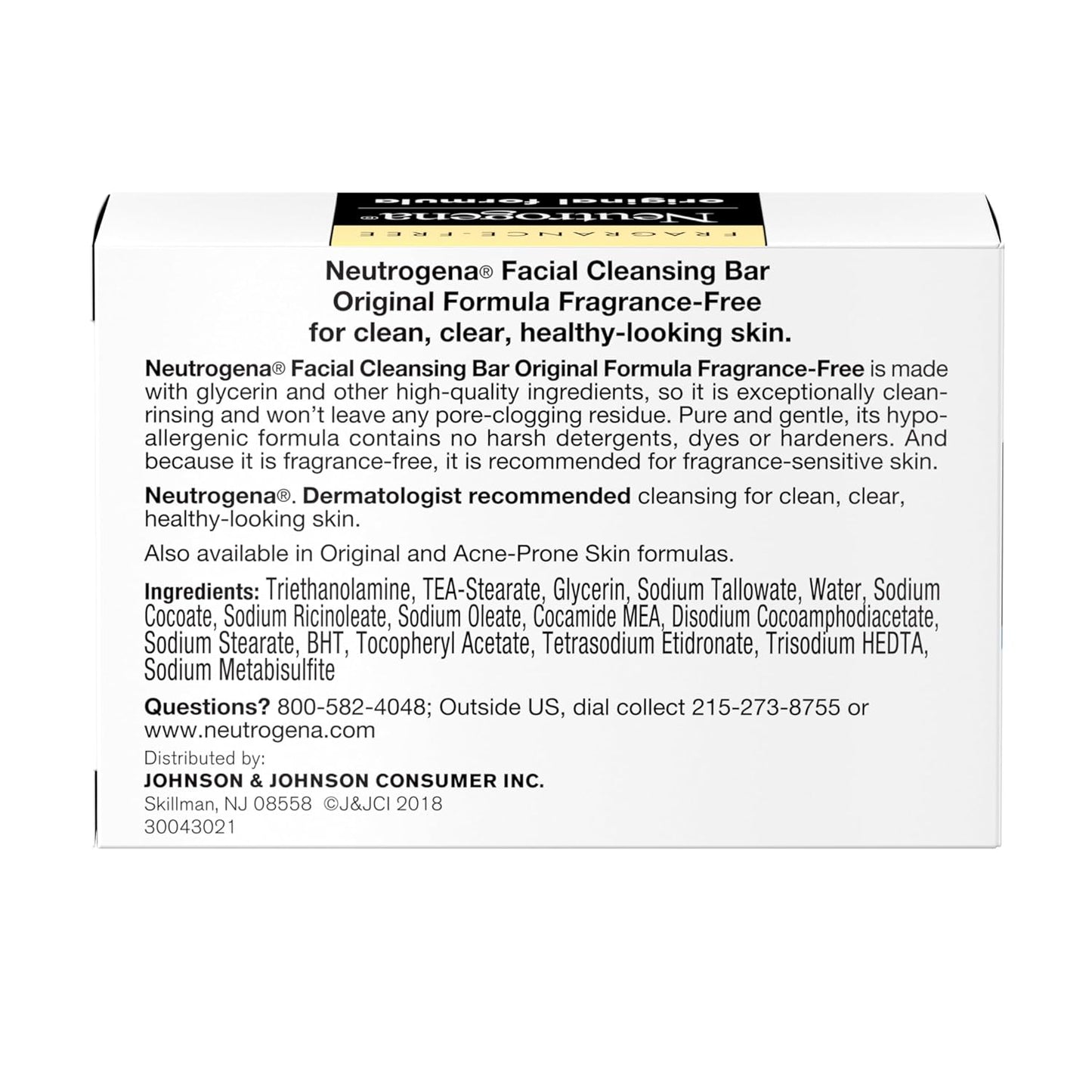 Neutrogena Original Transparent Facial Cleansing Bar – Nightly Wind-Down Skincare Ritual for Sensitive Skin, Fragrance-Free Glycerin Face Wash