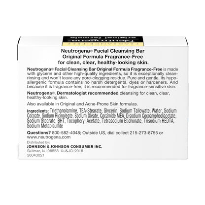 Neutrogena Original Transparent Facial Cleansing Bar – Nightly Wind-Down Skincare Ritual for Sensitive Skin, Fragrance-Free Glycerin Face Wash