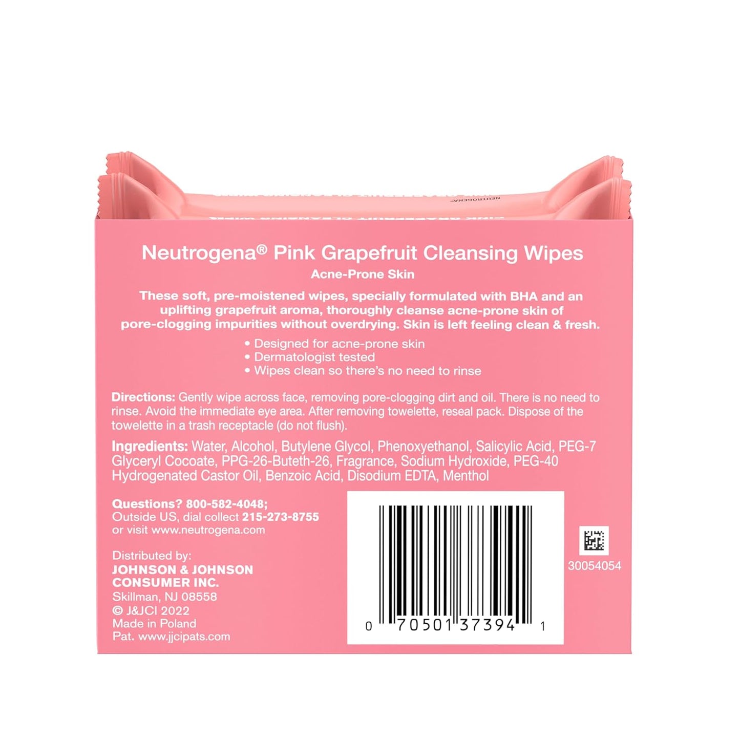 Neutrogena Pink Grapefruit Cleansing Towelettes – Portable Post-Workout Face Cleanser for the Gym, 25 Count Twin Pack