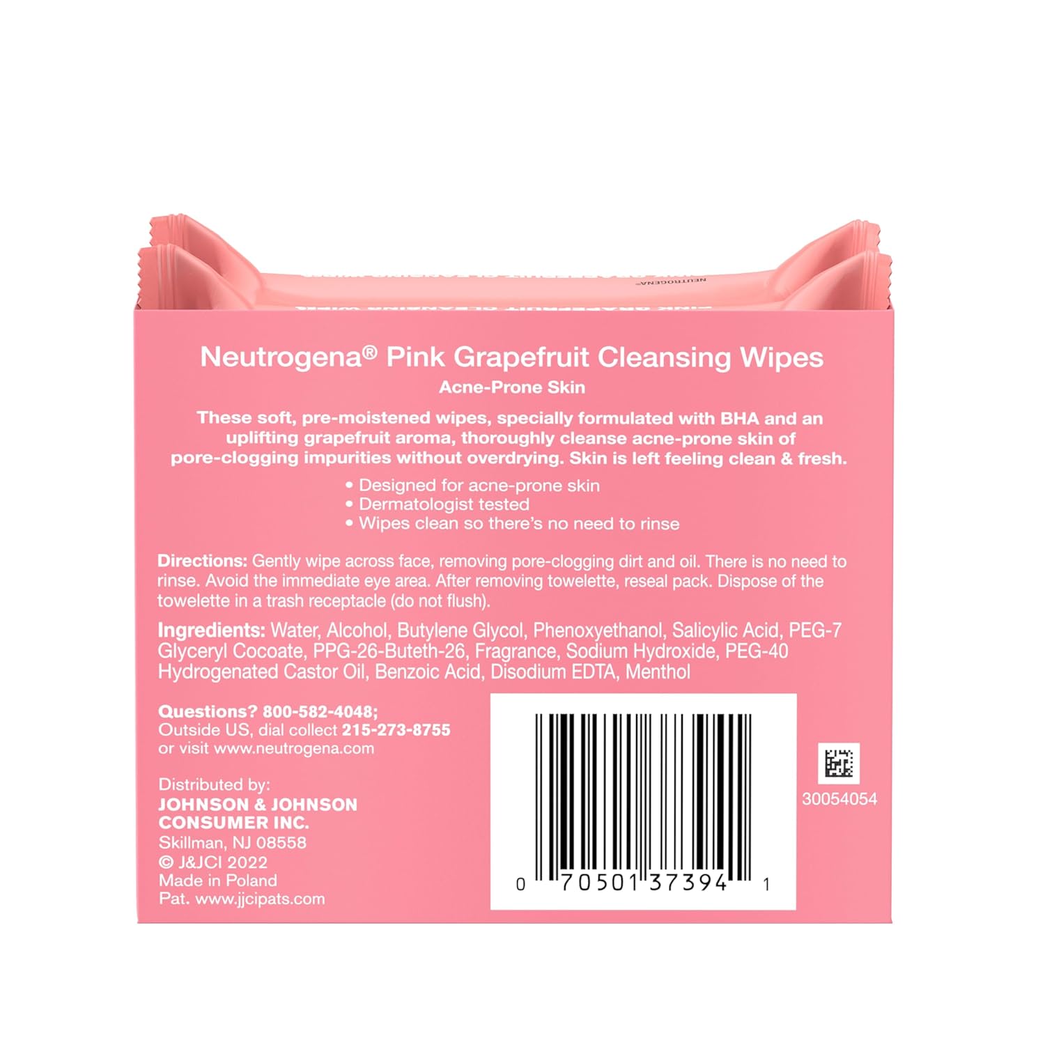Neutrogena Pink Grapefruit Cleansing Towelettes – Portable Post-Workout Face Cleanser for the Gym, 25 Count Twin Pack