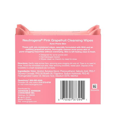 Neutrogena Pink Grapefruit Cleansing Towelettes – Portable Post-Workout Face Cleanser for the Gym, 25 Count Twin Pack
