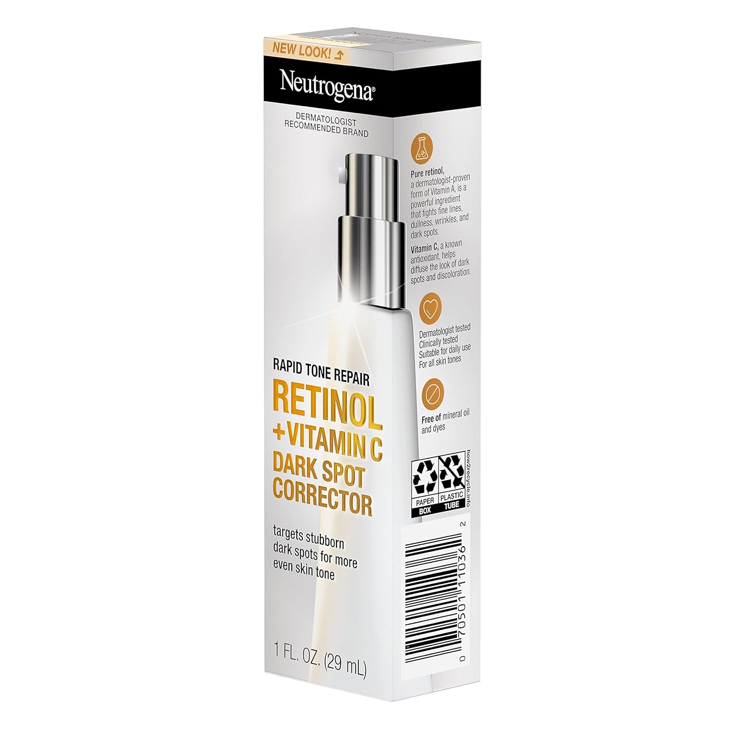 Neutrogena Rapid Tone Repair Retinol + Vitamin C Serum – Gentle, Unscented Daily Treatment for Sensitive Skin
