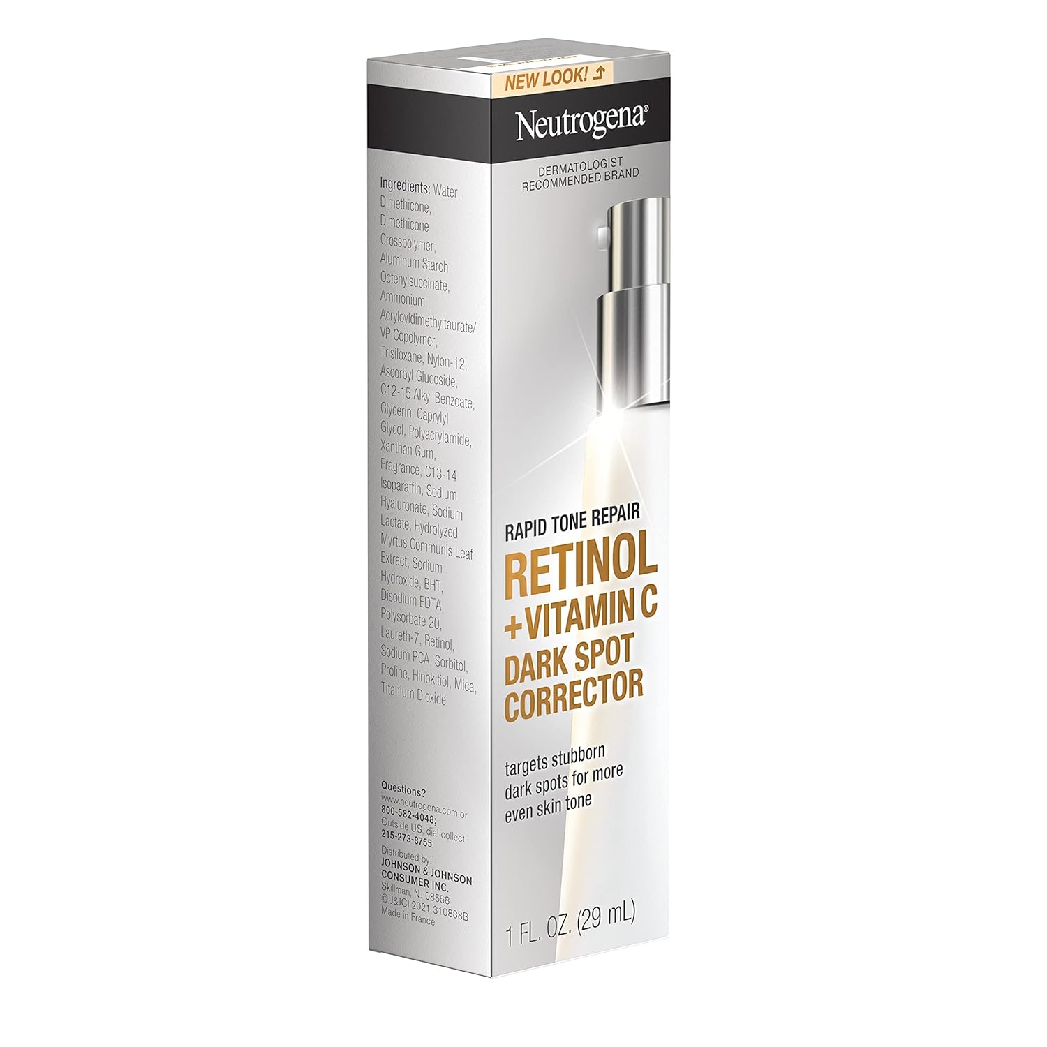 Neutrogena Rapid Tone Repair Retinol + Vitamin C Serum – Gentle, Unscented Daily Treatment for Sensitive Skin