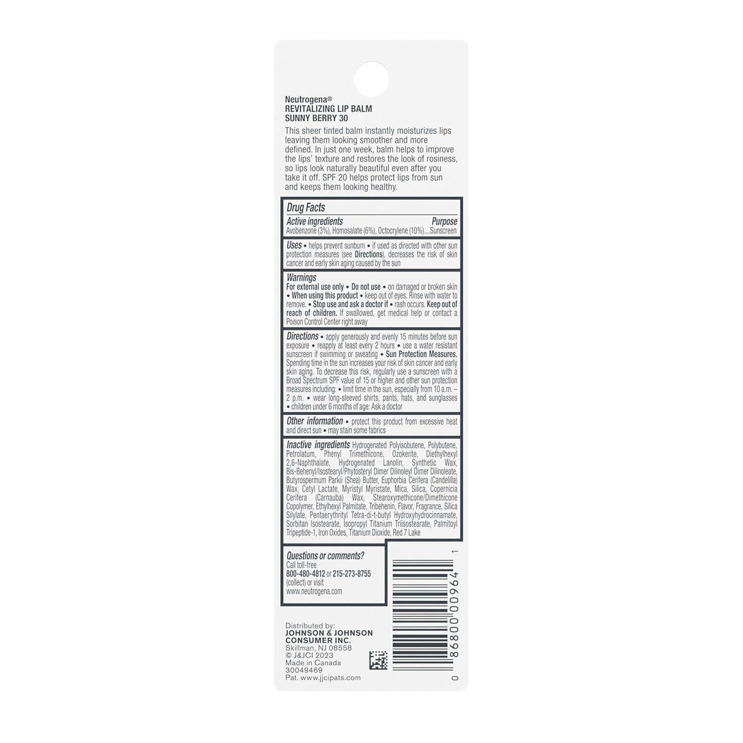 Neutrogena Revitalizing Tinted Lip Balm SPF 20 – Beach and Hiking Lip Care with Sun Protection and Berry Tint
