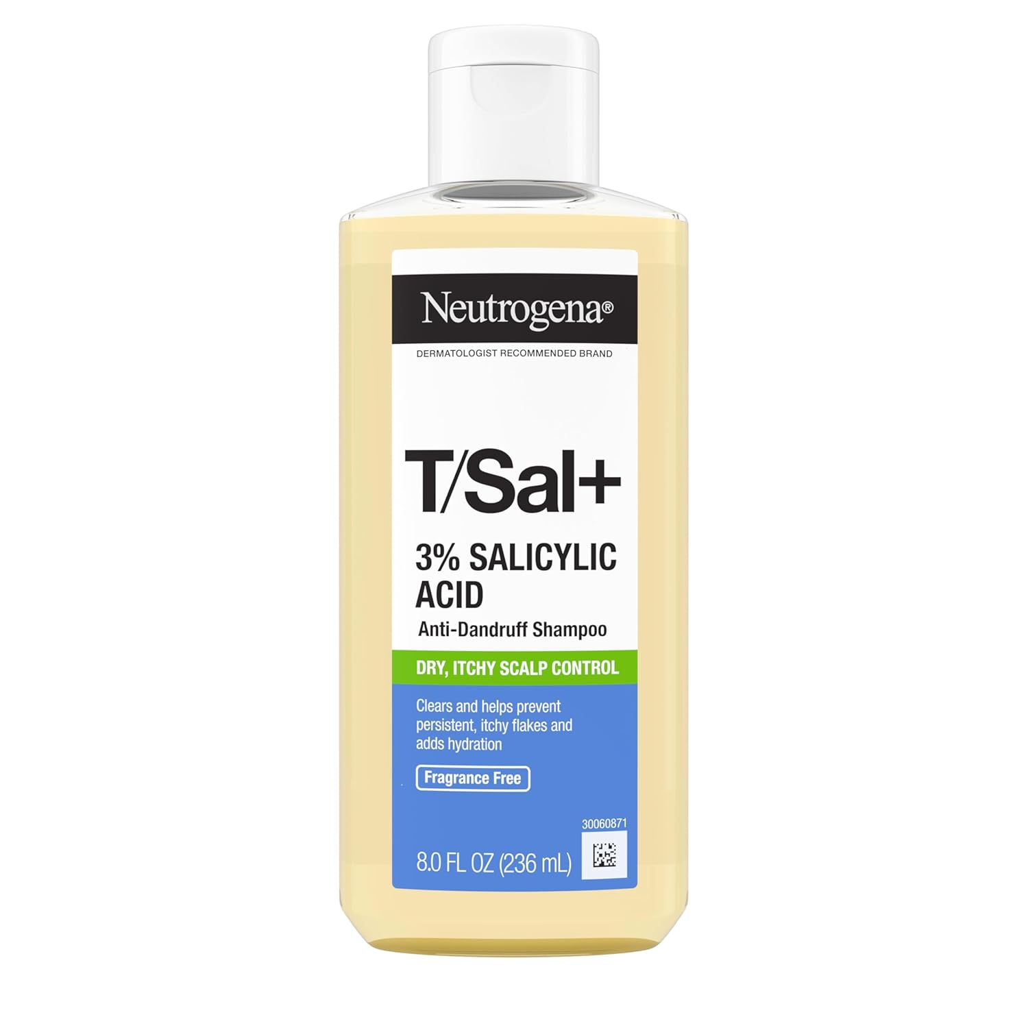 Neutrogena T/Sal+ Dermatologist-Tested Shampoo – Gentle, Fragrance-Free Flake Control for Sensitive Scalps, 8 fl oz