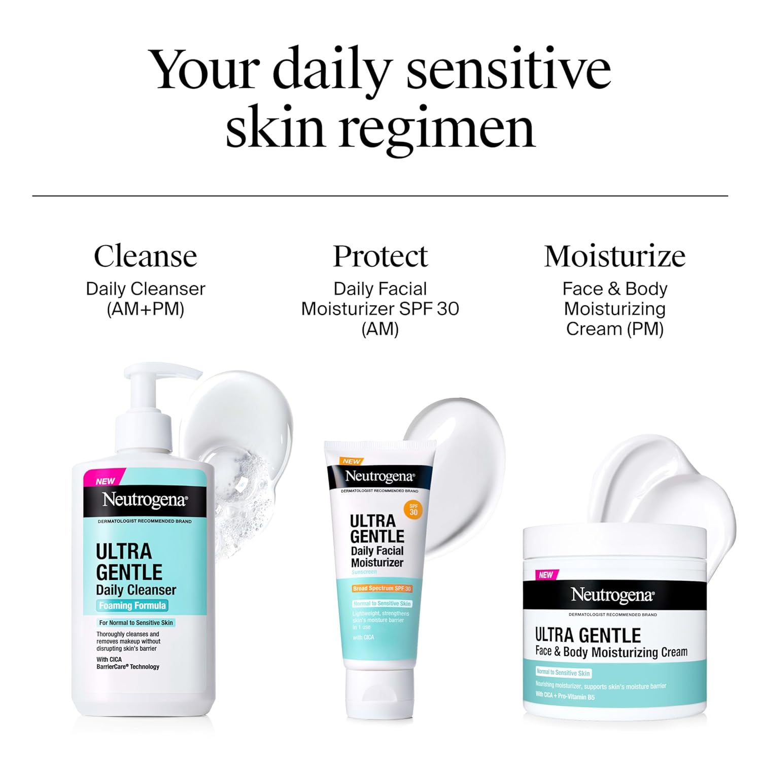 Neutrogena Ultra Gentle Foaming Cleanser for Sensitive Skin, Fragrance Free Daily Face Wash for a Calming Morning Skincare Ritual
