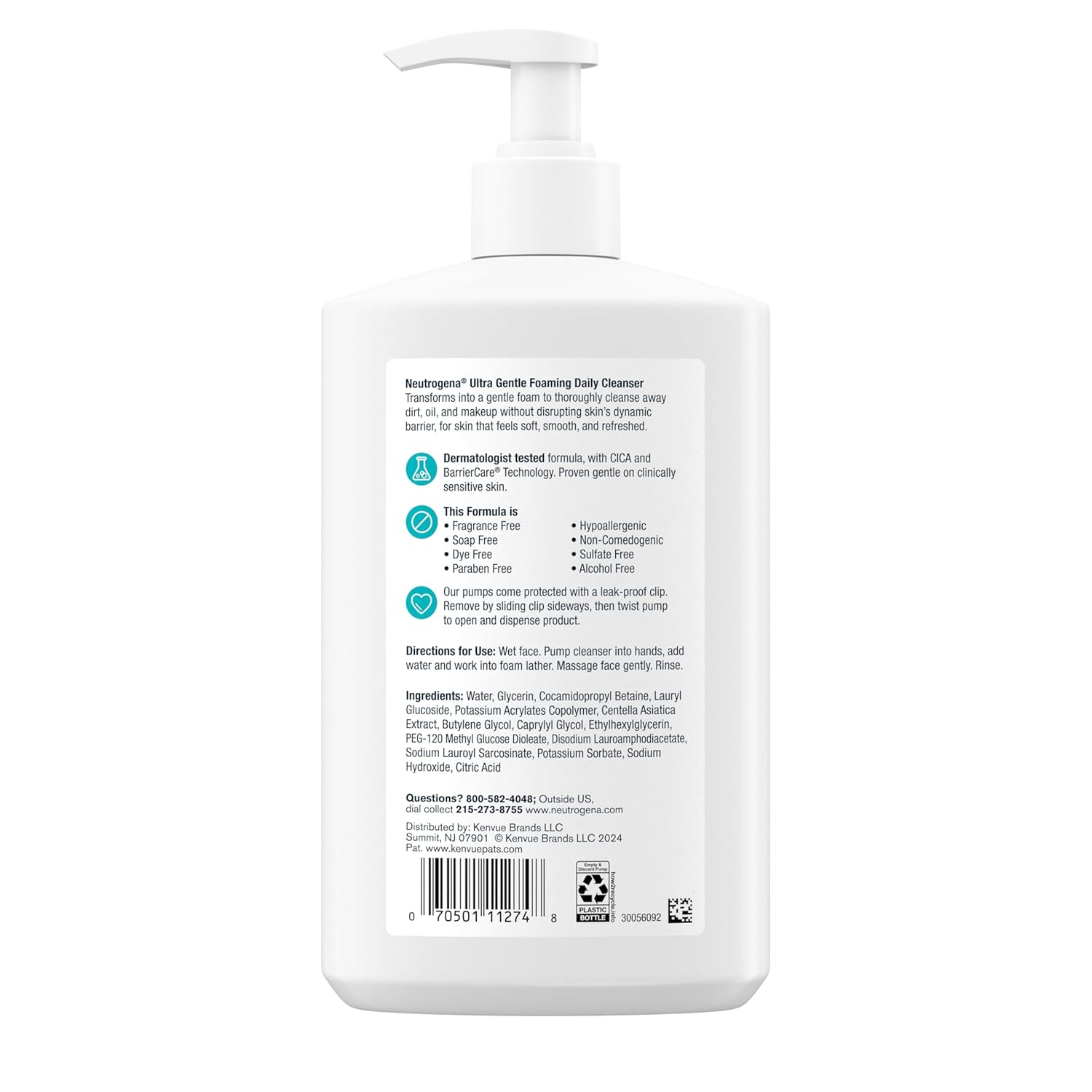 Neutrogena Ultra Gentle Foaming Cleanser for Sensitive Skin, Fragrance Free Daily Face Wash for a Calming Morning Skincare Ritual