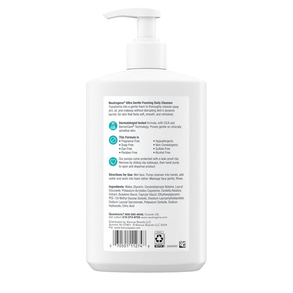 Neutrogena Ultra Gentle Foaming Cleanser for Sensitive Skin, Fragrance Free Daily Face Wash for a Calming Morning Skincare Ritual