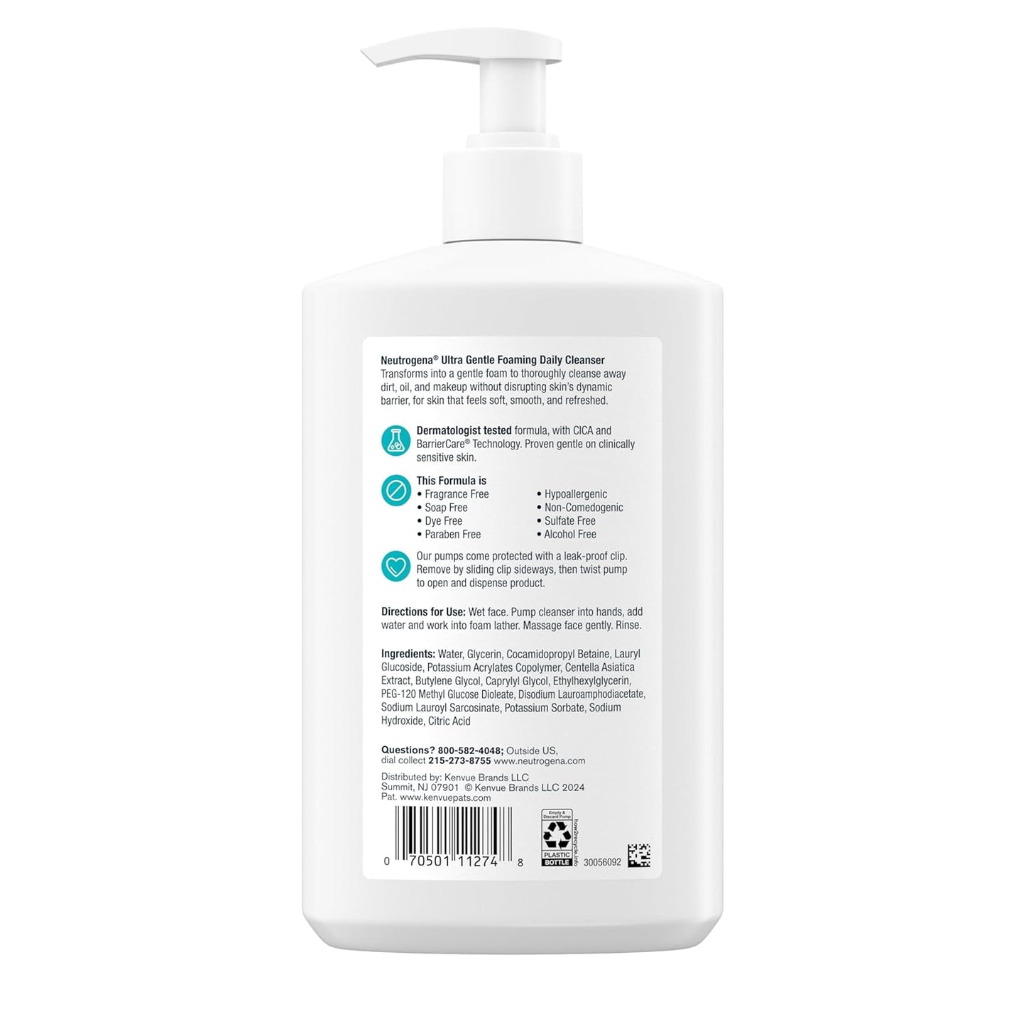 Neutrogena Ultra Gentle Foaming Cleanser Fragrance Free 16 oz, Simple Sensitive Skin Face Wash for a Clean Bathroom Vanity