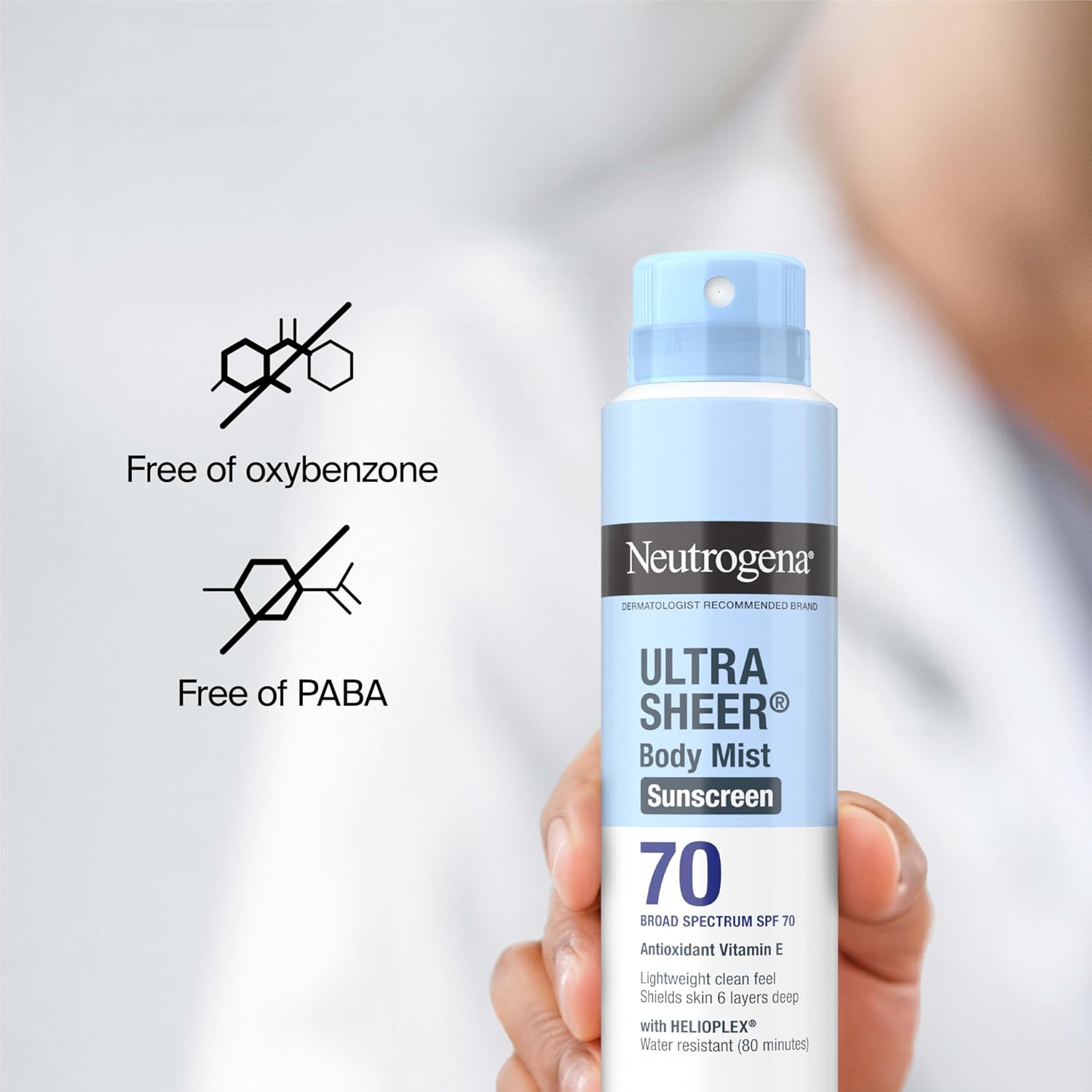 Neutrogena Ultra Sheer Body Mist Sunscreen Spray SPF 70 – Portable Sun Protection for Hiking, Biking, and Beach Days, 80-Minute Water Resistant, 5 oz Pack of 3