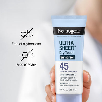 Neutrogena Ultra Sheer Dry-Touch SPF 45 Travel Sunscreen for Hiking, Biking, and Beach Days