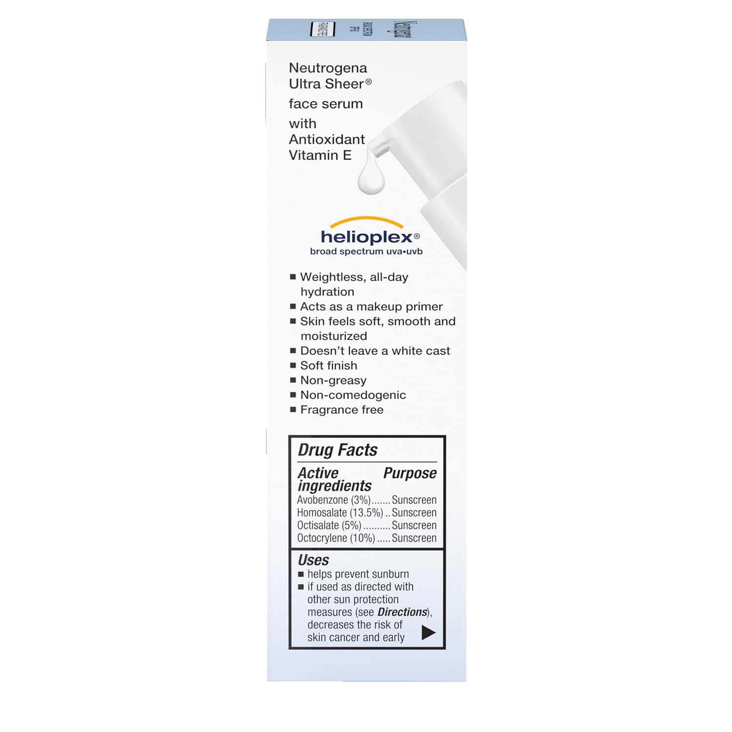Neutrogena Ultra Sheer Face Sunscreen Serum – Office-Ready Makeup Primer with SPF 60, No White Cast Finish