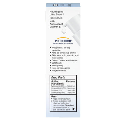Neutrogena Ultra Sheer Face Sunscreen Serum – Office-Ready Makeup Primer with SPF 60, No White Cast Finish
