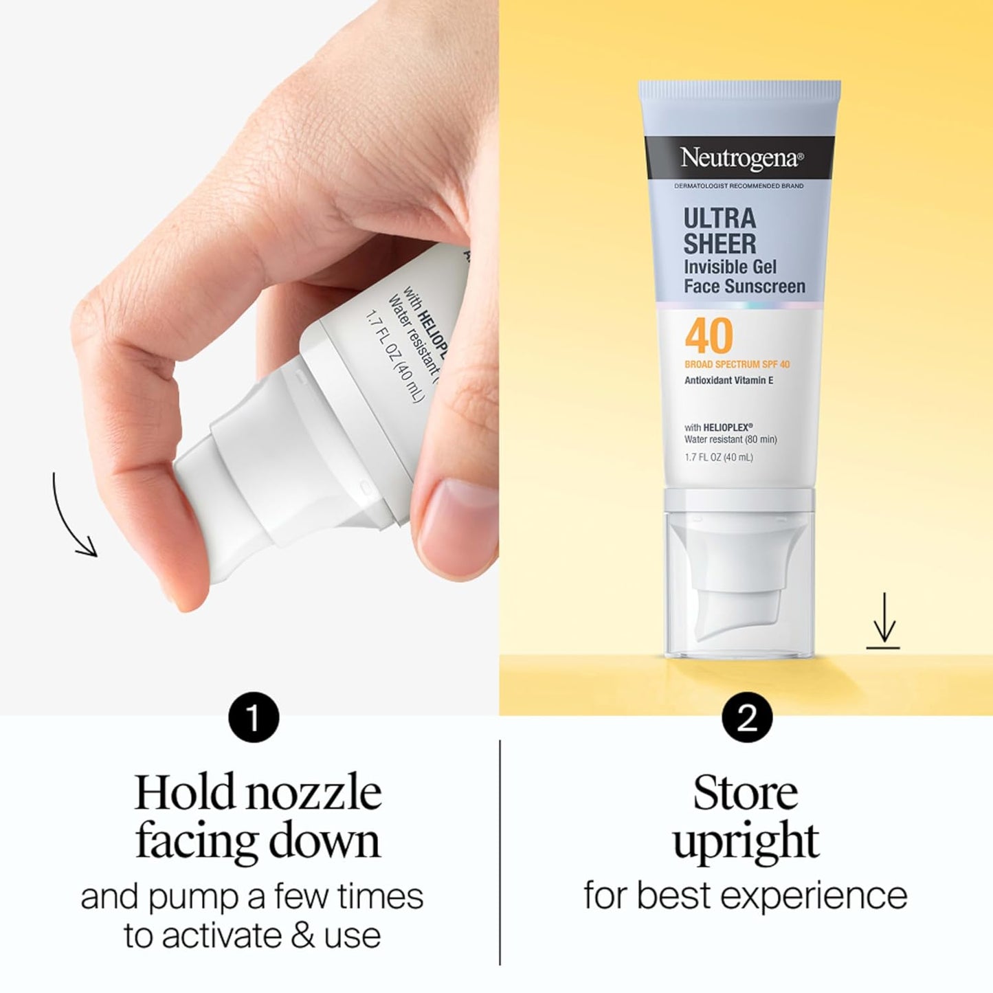 Neutrogena Ultra Sheer Invisible Gel SPF 40 – Three-in-One Formula for an Uncluttered Vanity