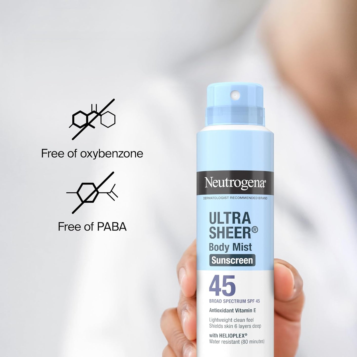 Neutrogena Ultra Sheer Sunscreen Spray SPF 45 – Lightweight Body Mist for Hiking, Boating, and Backyard Adventures