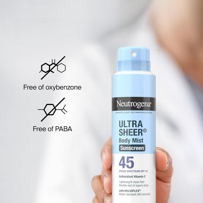 Neutrogena Ultra Sheer Sunscreen Spray SPF 45 – Lightweight Body Mist for Hiking, Boating, and Backyard Adventures