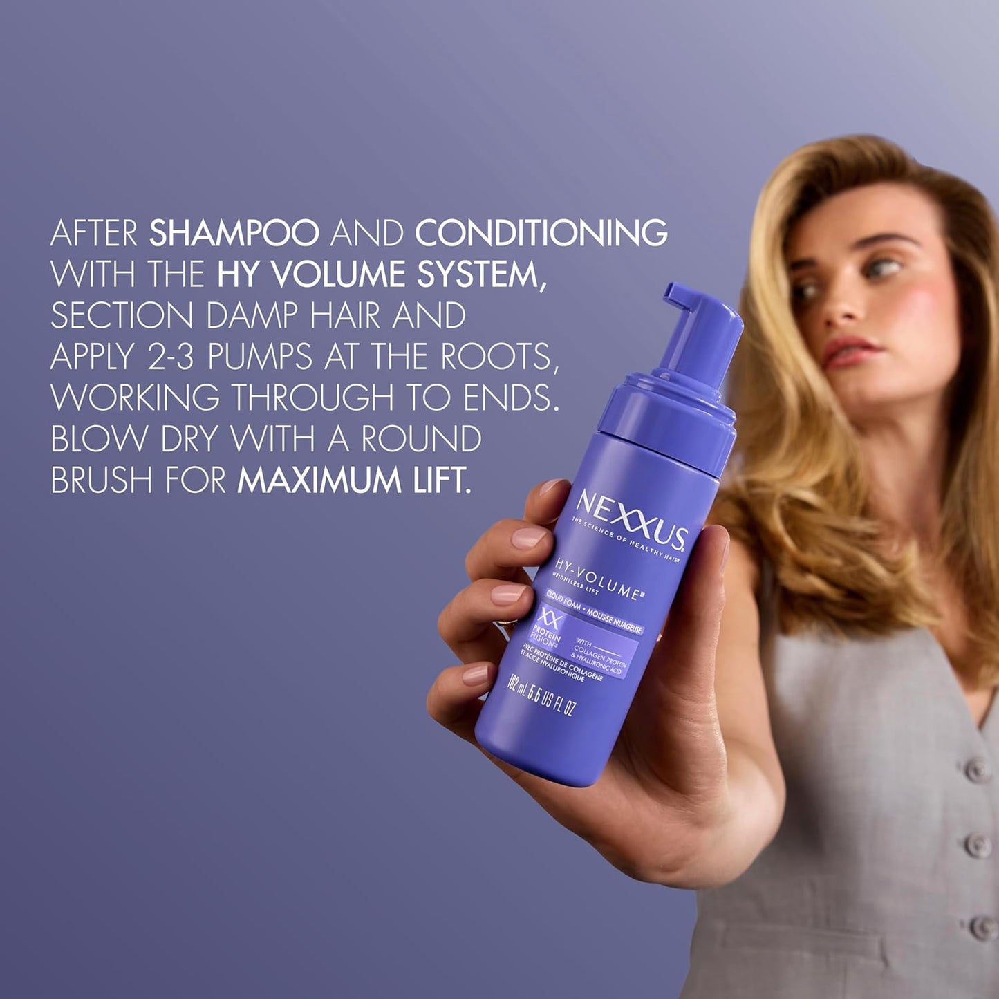 Nexxus Hy-Volume Cloud Foam Hair Foam – Mindful Volumizing Step for Fine Hair Wellness Routine with Hyaluronic Acid 5.5 fl oz