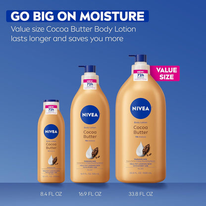 NIVEA Cocoa Butter Body Lotion for Dry Skin, Dermatologically Tested Gentle Moisturizer for Sensitive Skin, 33.8 Fl Oz Pump