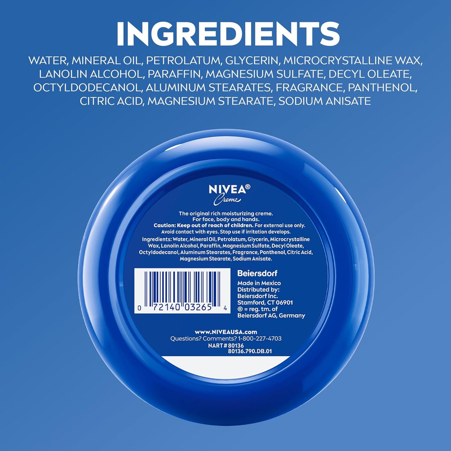 NIVEA Creme All-Skin-Type Moisturizer – Family Bathroom Cream for Kids' Post-Bath Routine, 16 Oz Jar