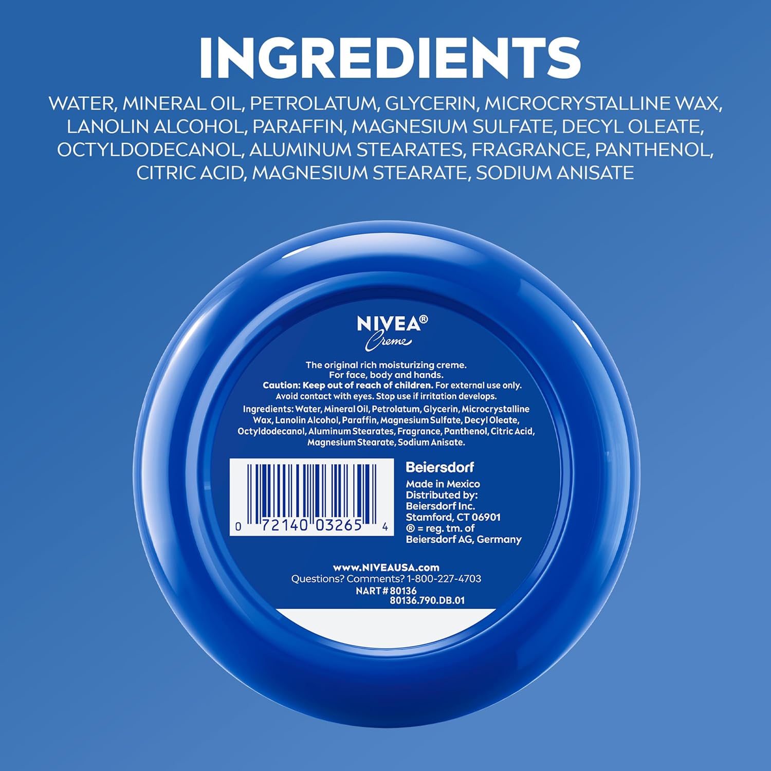 NIVEA Creme All-Skin-Type Moisturizer – Family Bathroom Cream for Kids' Post-Bath Routine, 16 Oz Jar